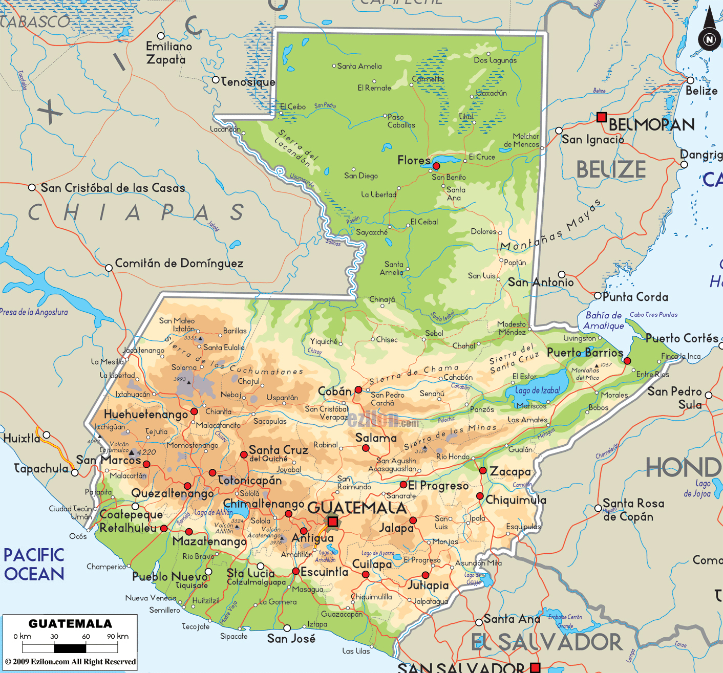 Mapa geográfico de Guatemala